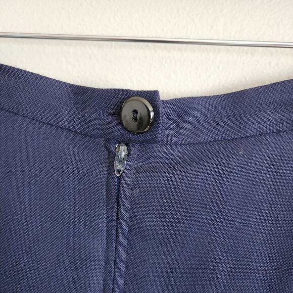 Christian Dior Vintage High Waisted Navy Blue Pleated Midi Skirt Size 14 - Picture 5 of 9